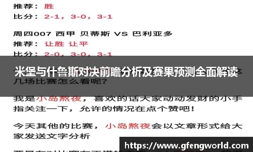 米堡与什鲁斯对决前瞻分析及赛果预测全面解读